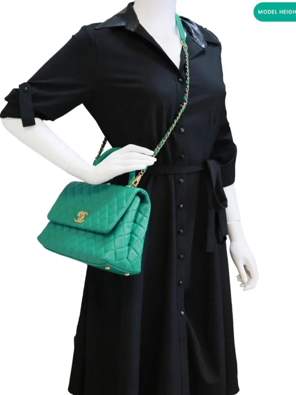 Chanel  Coco Handle Flap Small Quilted Caviar Leather Crossbody Bag Green